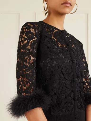 Valentino Garavani Feather-trimmed Cotton Corded Lace Cardigan | Thumbnail 4