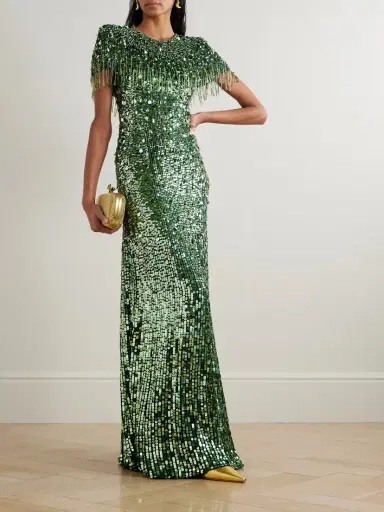 Jenny Packham Eugenie Fringed Cape-effect Embellished Satin Gown | Thumbnail 2
