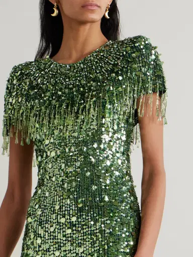 Jenny Packham Eugenie Fringed Cape-effect Embellished Satin Gown | Thumbnail 5