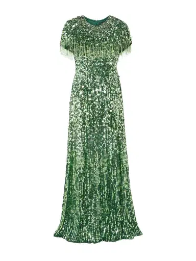 Jenny Packham Eugenie Fringed Cape-effect Embellished Satin Gown | Thumbnail 1