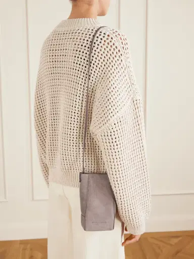Brunello Cucinelli Embellished Leather-trimmed Suede Pouch | Thumbnail 3 Brunello Cucinelli Embellished Leather-trimmed Suede Pouch | Thumbnail 3