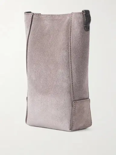 Brunello Cucinelli Embellished Leather-trimmed Suede Pouch | Thumbnail 4 Brunello Cucinelli Embellished Leather-trimmed Suede Pouch | Thumbnail 4