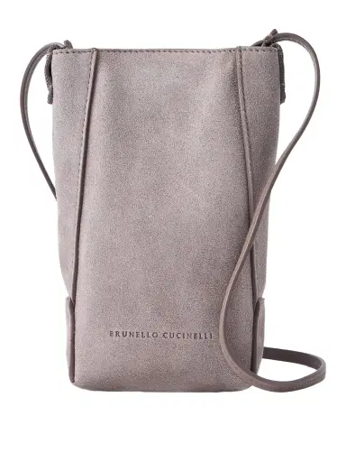 Brunello Cucinelli Embellished Leather-trimmed Suede Pouch | Thumbnail 1 Brunello Cucinelli Embellished Leather-trimmed Suede Pouch | Thumbnail 1