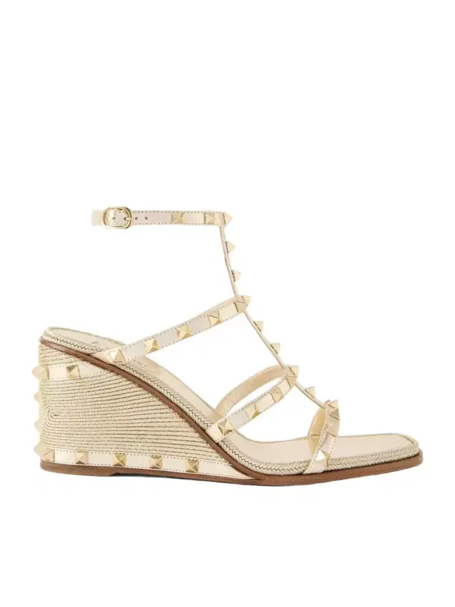 Rockstud Metallic Leather Espadrille Wedge Sandals Rockstud Metallic Leather Espadrille Wedge Sandals