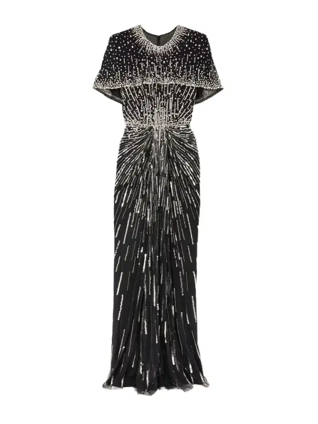 Dido Cape-effect Embellished Draped Tulle Gown
