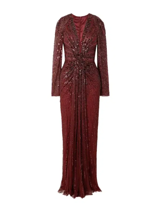 Nina Gathered Embellished Tulle Gown