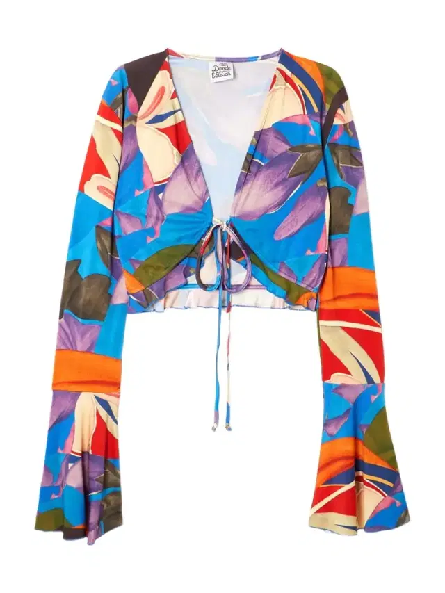 Palenque Flores Cropped Tie-detailed Floral-print Jersey Top