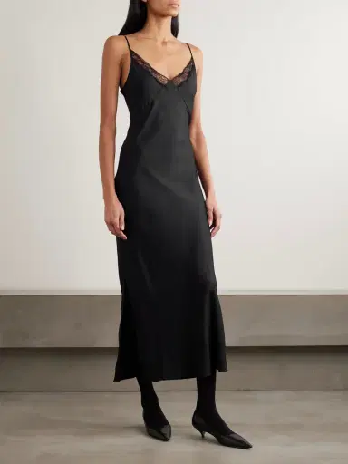 The Row Barina Lace-trimmed Silk-twill Midi Dress | Thumbnail 2 The Row Barina Lace-trimmed Silk-twill Midi Dress | Thumbnail 2
