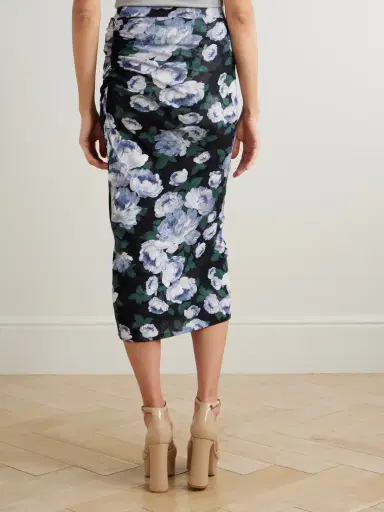 Stella McCartney Ruched Floral-print Stretch-mesh Midi Skirt | Thumbnail 3