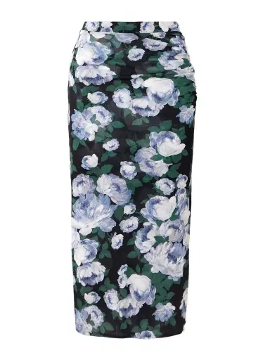 Stella McCartney Ruched Floral-print Stretch-mesh Midi Skirt | Thumbnail 1