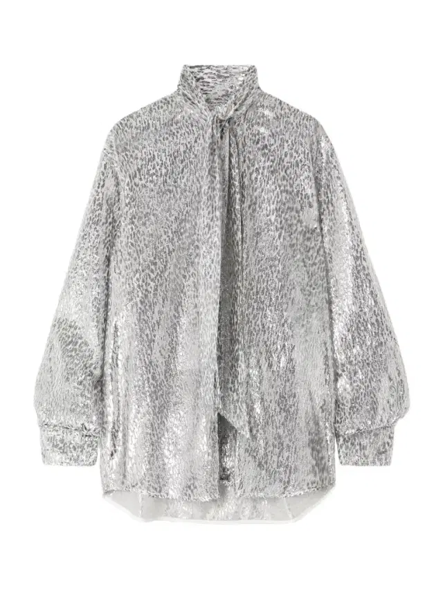 Tie-neck Metallic Fil Coupé Blouse