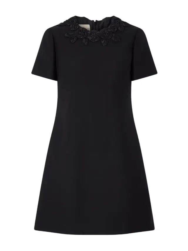 Embellished Silk-trimmed Wool And Silk-blend Crepe Mini Dress