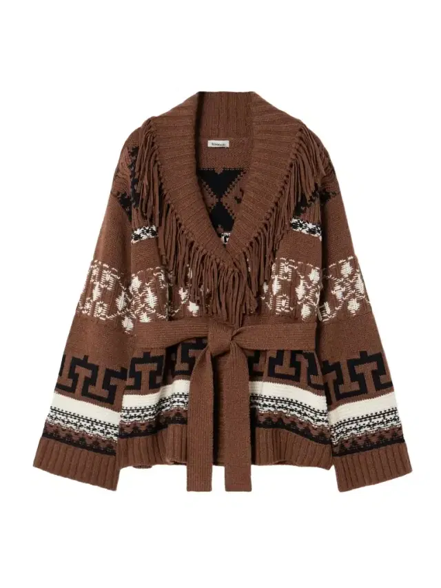 Elwood Belted Fringed Intarsia Wool And Cashmere-blend Cardigan