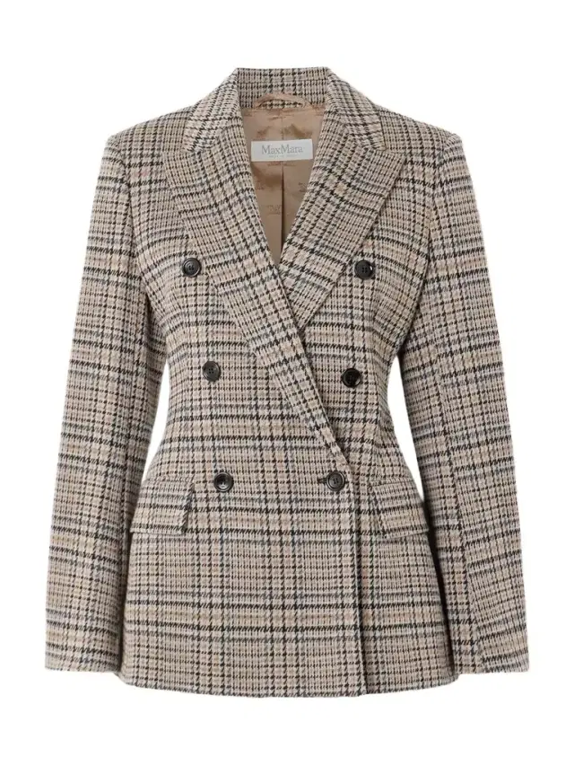 Double-breasted Houndstooth Wool And Cotton-blend Blazer