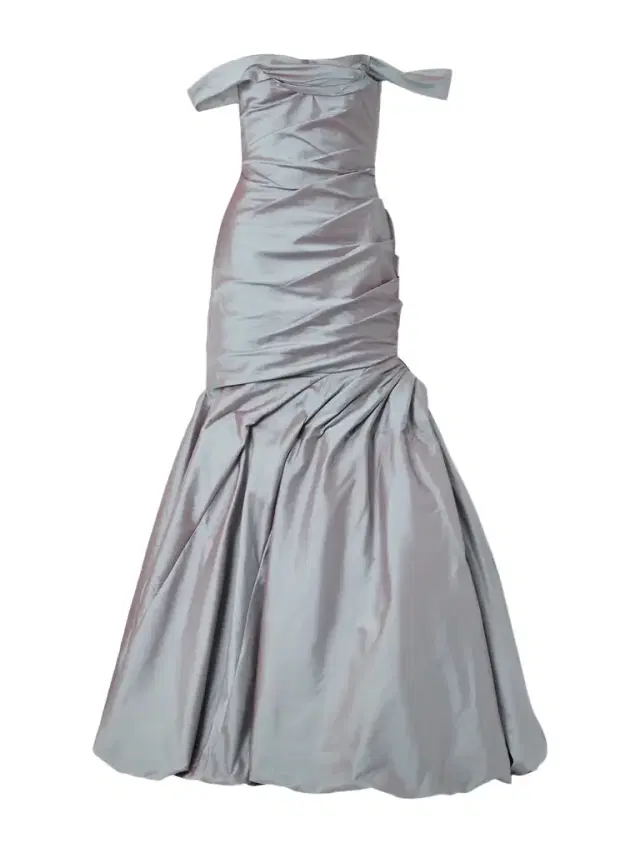 One-shoulder Gathered Taffeta Gown