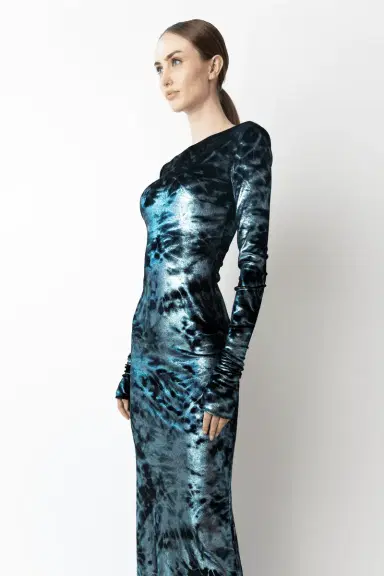 LAPOINTE Foil Velour Boatneck Gown | Thumbnail 3