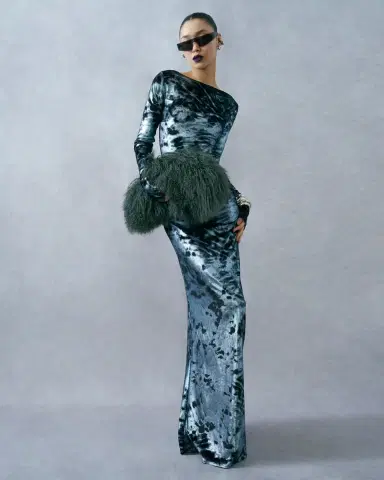LAPOINTE Foil Velour Boatneck Gown | Thumbnail 4