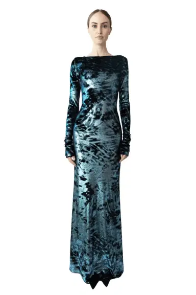 LAPOINTE Foil Velour Boatneck Gown | Thumbnail 1