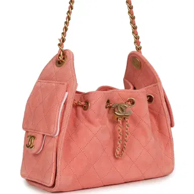 Chanel Chanel Mini 25 Hobo Bag Coral Pink Suede Antique Gold Hardware | Thumbnail 2
