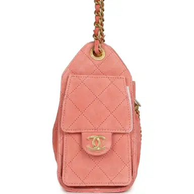 Chanel Chanel Mini 25 Hobo Bag Coral Pink Suede Antique Gold Hardware | Thumbnail 3