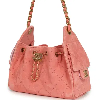 Chanel Chanel Mini 25 Hobo Bag Coral Pink Suede Antique Gold Hardware | Thumbnail 5