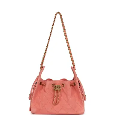 Chanel Chanel Mini 25 Hobo Bag Coral Pink Suede Antique Gold Hardware | Thumbnail 7