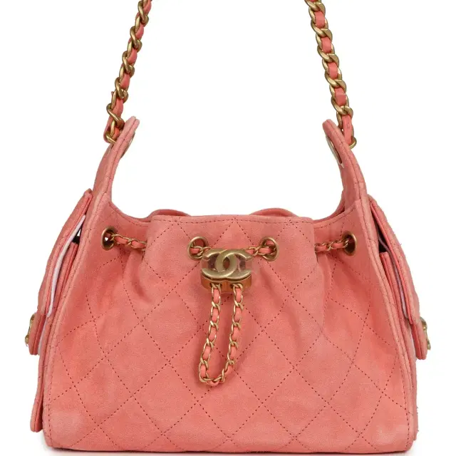 Chanel Chanel Mini 25 Hobo Bag Coral Pink Suede Antique Gold Hardware
