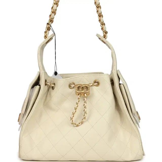 Chanel Small 25 Hobo Bag Light Beige Caviar Antique Gold Hardware