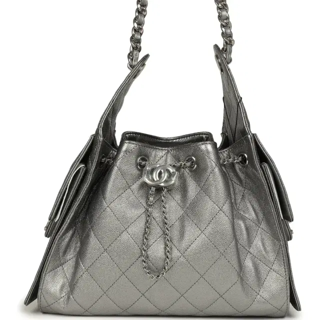 Chanel Small 25 Hobo Bag Metallic Anthracite Caviar Silver Hardware