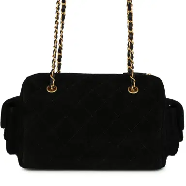 Chanel Chanel Small Bowling Bag Black Suede Antique Gold Hardware | Thumbnail 4