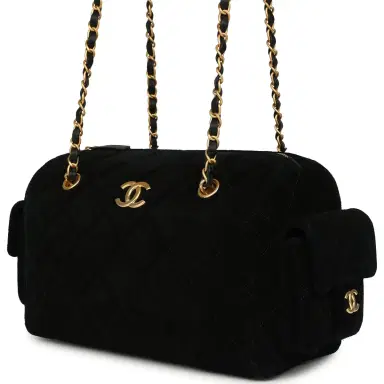 Chanel Chanel Small Bowling Bag Black Suede Antique Gold Hardware | Thumbnail 5