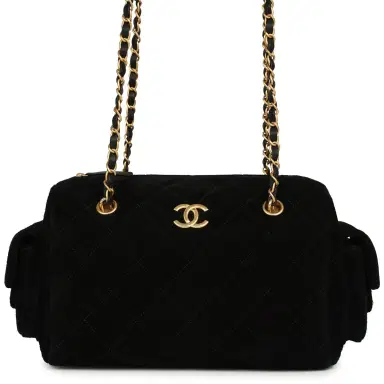 Chanel Chanel Small Bowling Bag Black Suede Antique Gold Hardware | Thumbnail 1