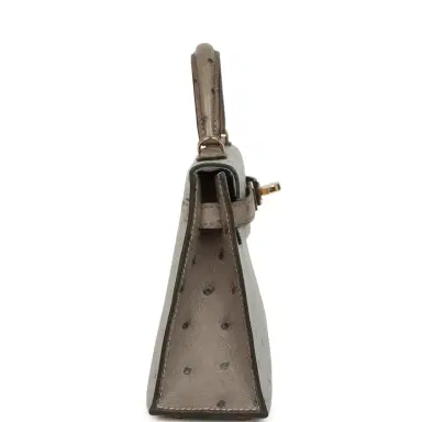HERMÈS Hermes Special Order (HSS) Kelly Sellier 20 Bleu Glacier and Gris Tourterelle Ostrich Permabrass Hardware | Thumbnail 3