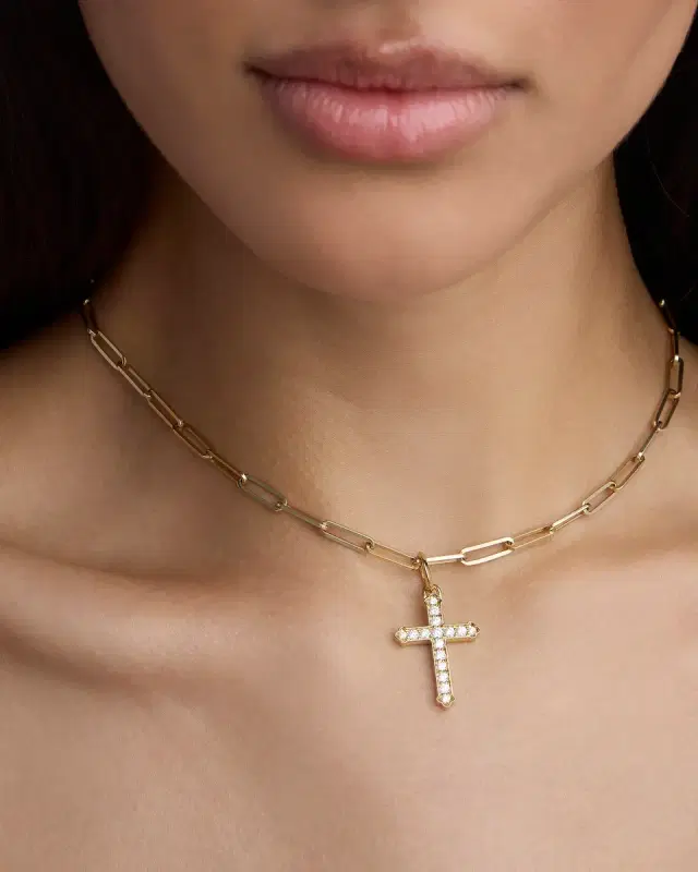 Jennifer Fisher Medium Royal Cross with Pavé White Diamonds in 18K Yellow Gold