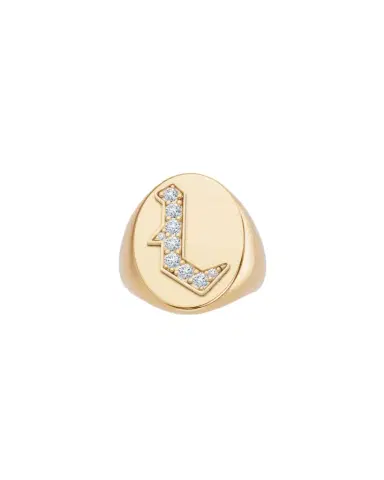 Jennifer Fisher Large Signet Letter Ring with Diamonds in 18K Yellow Gold A-N | Thumbnail 1