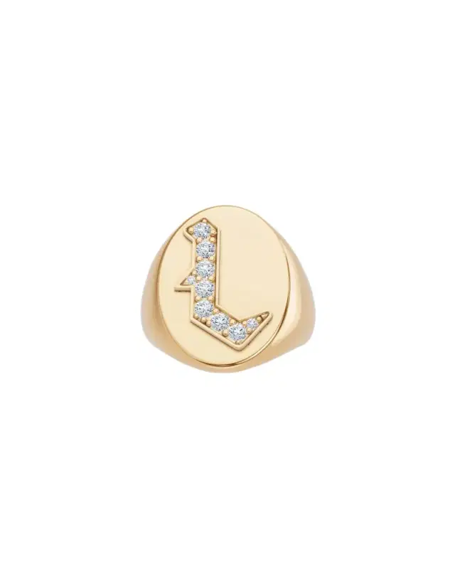 Jennifer Fisher Large Signet Letter Ring with Diamonds in 18K Yellow Gold A-N