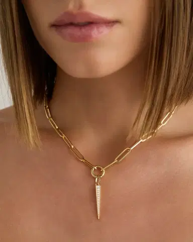 Jennifer Fisher Skinny Cone Charm with Pavé White Diamonds in 18K Yellow Gold | Thumbnail 1