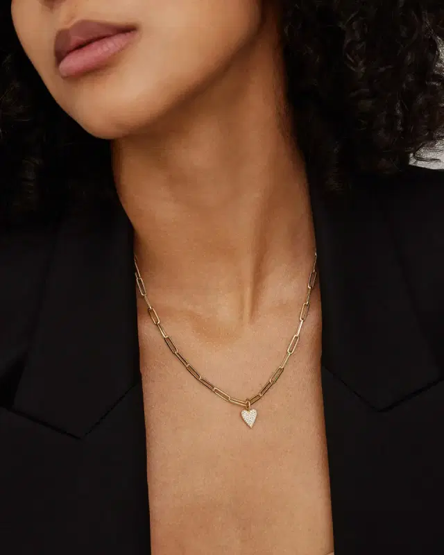 Small Heart with Pavé White Diamonds in 18K Yellow Gold