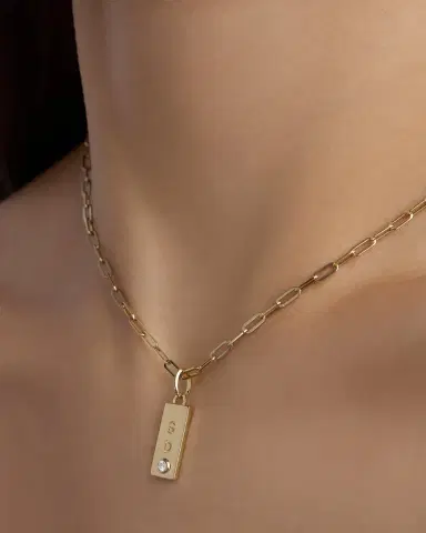 Jennifer Fisher Personalized Mini Dog Tag with Diamond 18K Yellow Gold | Thumbnail 2
