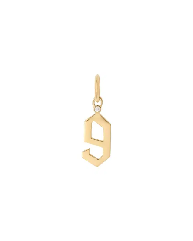 Jennifer Fisher Gothic Number Charm with Diamond in 18K Yellow Gold