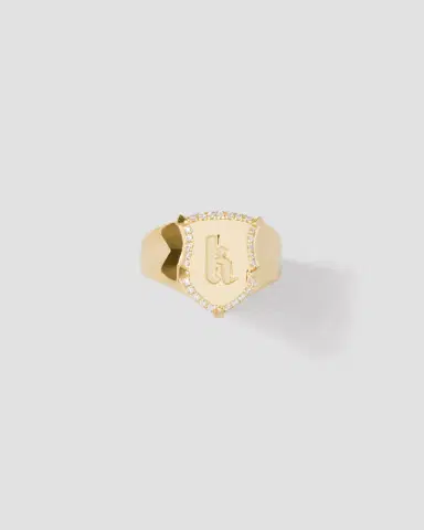 Jennifer Fisher Mini Classic Shield Ring with Pave White Diamonds in 18K Yellow Gold | Thumbnail 2 Jennifer Fisher Mini Classic Shield Ring with Pave White Diamonds in 18K Yellow Gold | Thumbnail 2