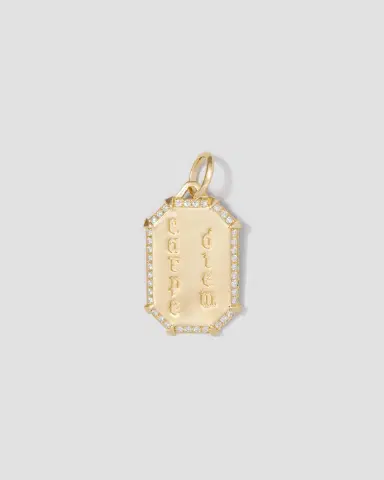 Jennifer Fisher Personalized Emerald Shield with Pave White Diamonds in 18K Yellow Gold | Thumbnail 2 Jennifer Fisher Personalized Emerald Shield with Pave White Diamonds in 18K Yellow Gold | Thumbnail 2
