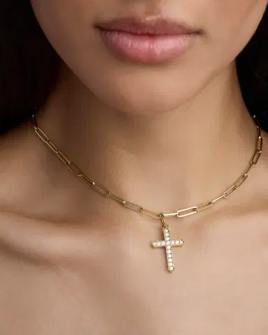Jennifer Fisher Large Royal Cross with Pavé White Diamonds in 18K Yellow Gold | Thumbnail 1