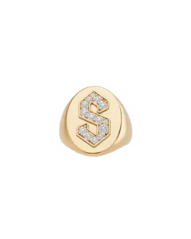 Jennifer Fisher Large Signet Letter Ring with Diamonds in 18K Yellow Gold O-Z | Thumbnail 1