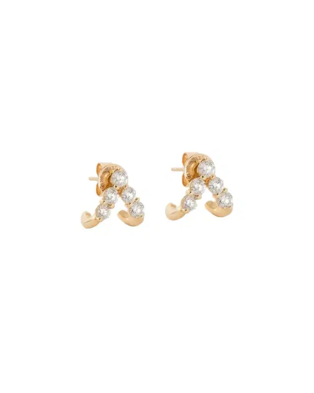 Floating Five Diamond Double Huggies in 18K Yellow Gold