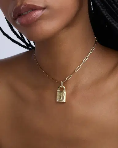 Jennifer Fisher Personalized Large Lock with Two Diamonds | Thumbnail 1 Jennifer Fisher Personalized Large Lock with Two Diamonds | Thumbnail 1