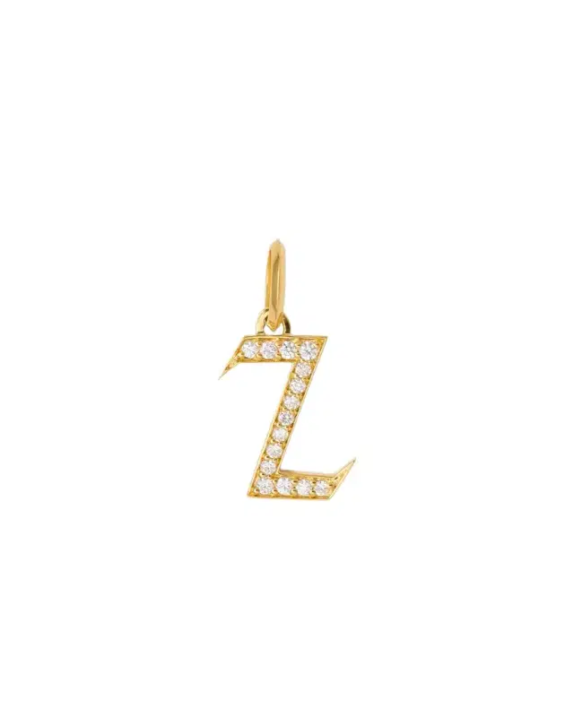 Capital Gothic Letter Charm with Pavé White Diamonds