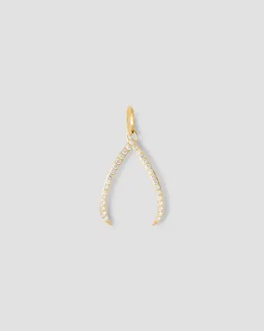 Jennifer Fisher Wishbone Charm with Pavé White Diamonds in 18K Yellow Gold | Thumbnail 2