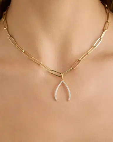 Jennifer Fisher Wishbone Charm with Pavé White Diamonds in 18K Yellow Gold | Thumbnail 1