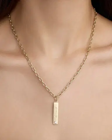 Jennifer Fisher Personalized Narrow Classic Diamond Dog Tag in 18K Yellow Gold | Thumbnail 1